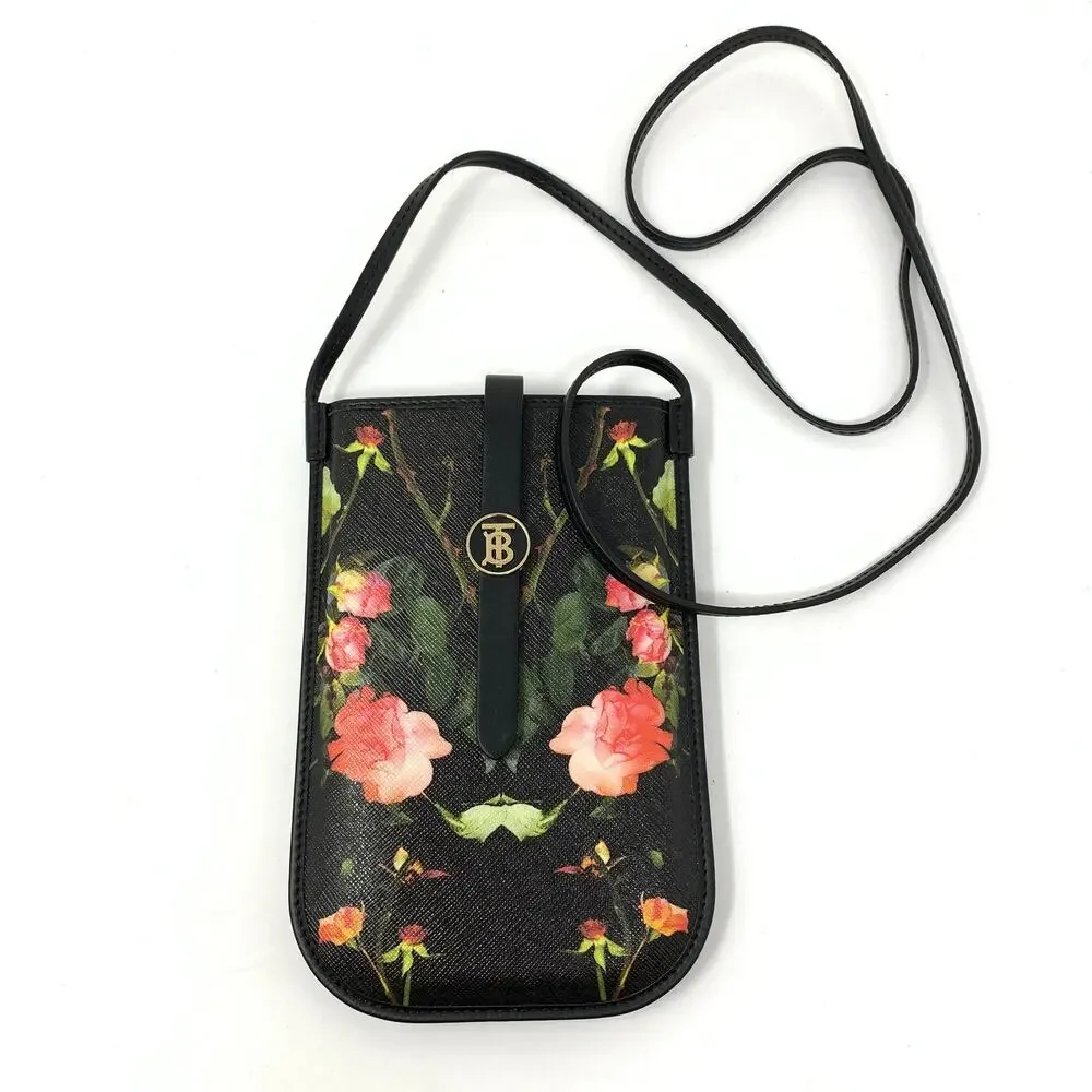 Burberry Rose Print E-Canvas Anne Phone Case Crossbody W/Card Slots 2021 SS